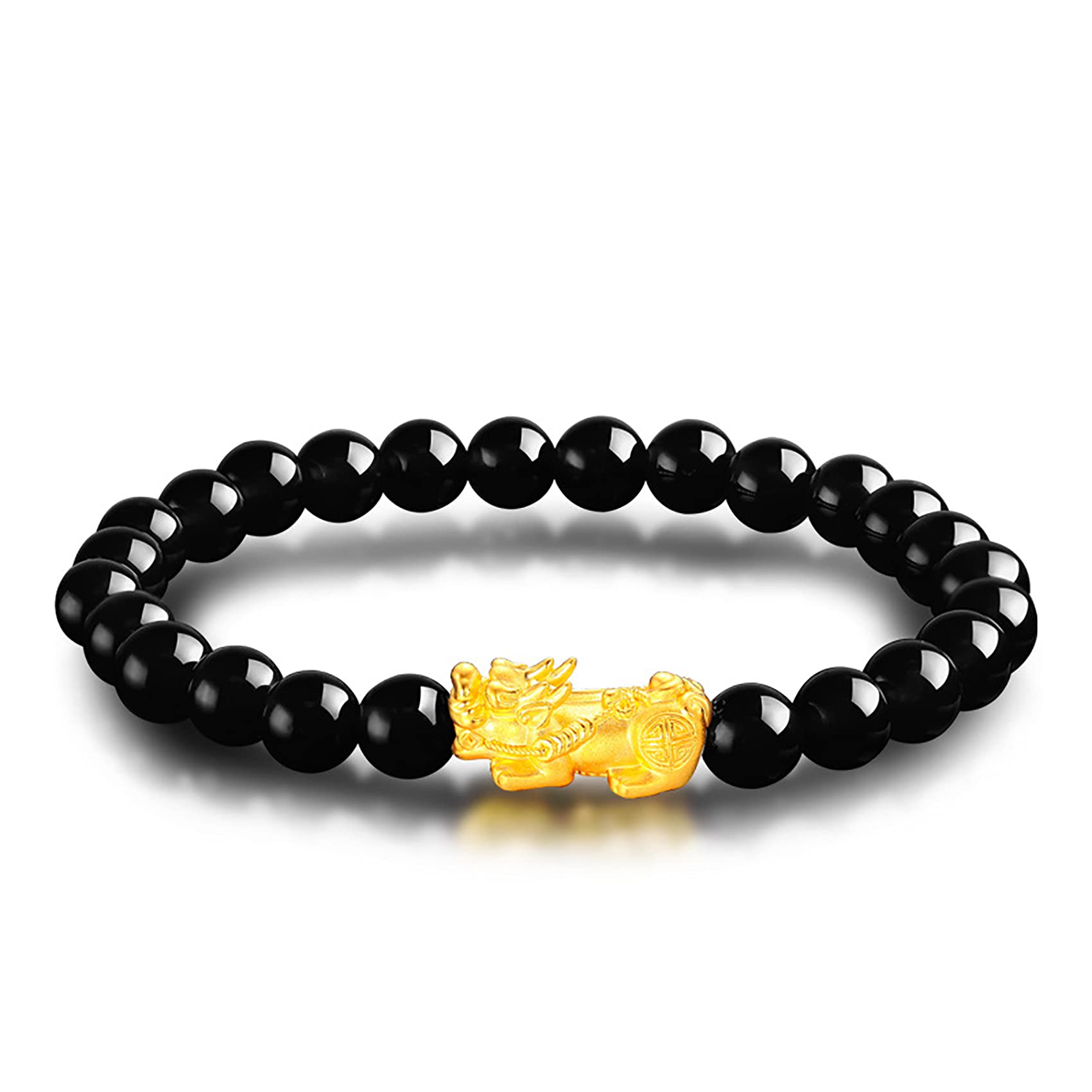 Nzpost Black Agate_8.5 Inch Bracelet, Amulet Pixiu/Pi Yao Lucky Charm Bracelet Natural Agates Garnet Red Black Crystals Beaded