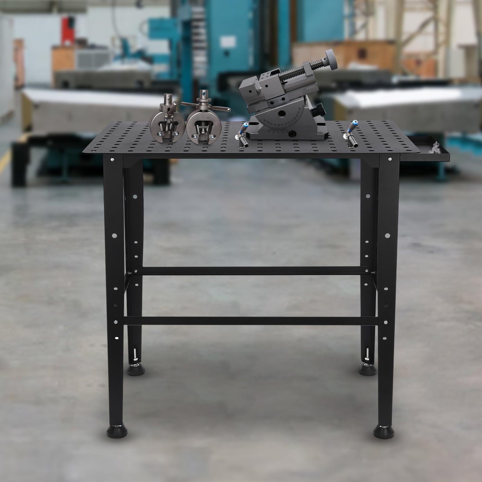 Mesa de trabajo de metal con capacidad de carga de 1320 libras, color negro, para taller e industria, mesa de trabajo de metal con capacidad de carga de 1320 libras, color negro, para taller e