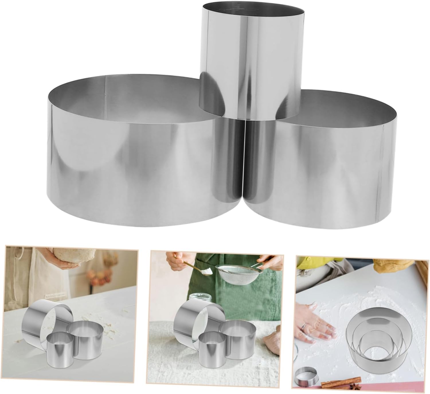 LABRIMP 3pcs Round Stainless Steel Mousse Cake Mold Baking Tool for Cake Decorating for Family Gatherings Weddings and Pastry Preparation