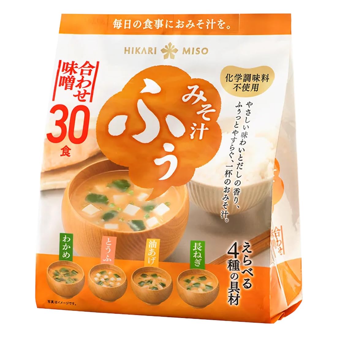Hikari Miso Soupe Miso Instantanée Japonaise, 4 Saveurs, Pack de 30 Soupes Miso (Algues Wakame, Oignons Verts, Tofu, Tofu Frit)
