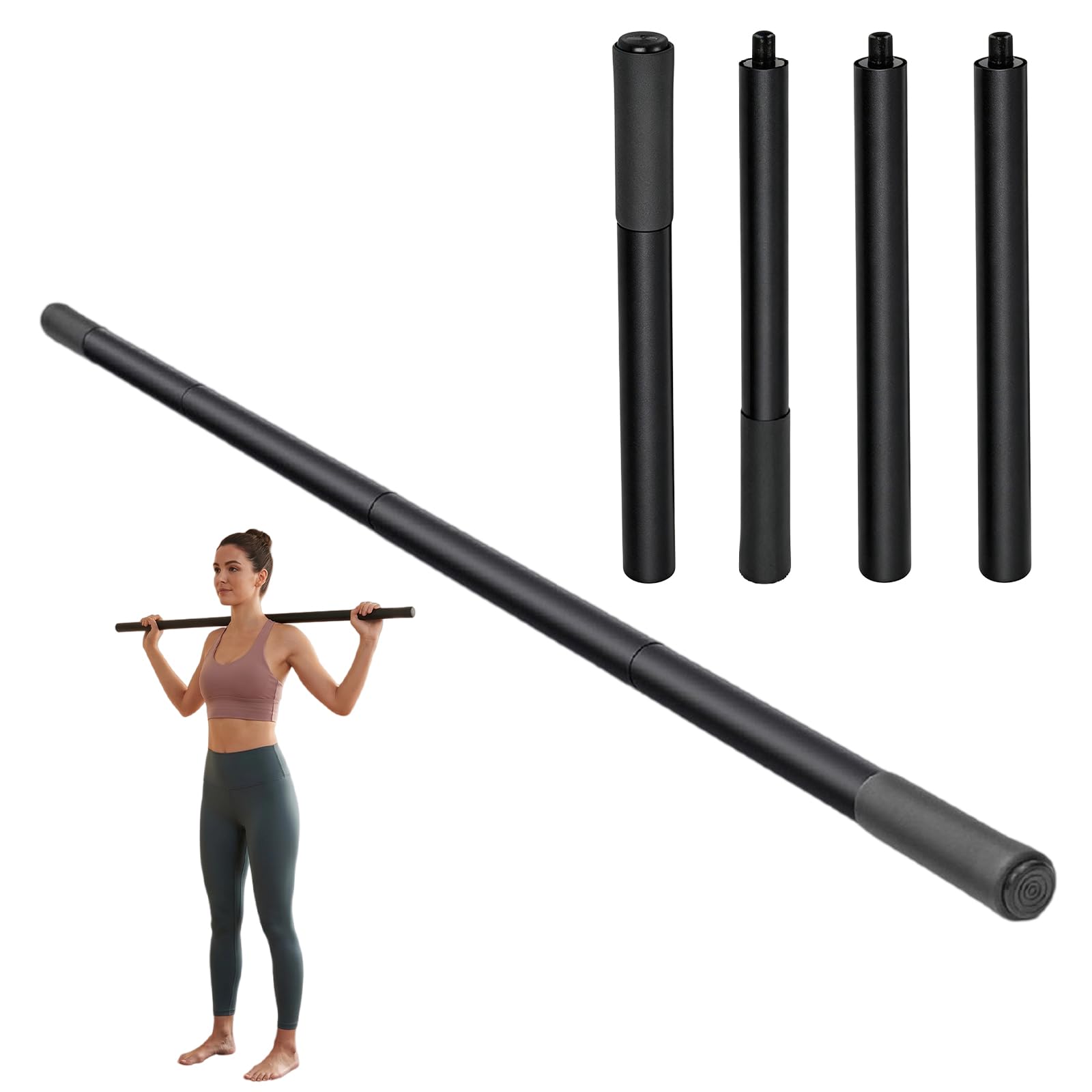 Tragbarer Yoga-Stick, Yoga Stick 1,5 m, Verstellbarer Gymnastikstab mit Schaumstoffgriffen, Vielseitiger Trainingsstab Schaumstoffgriffen, Stahl Fitness Stretch Stick Für Fitnessstudio,Stretch,Sculpt