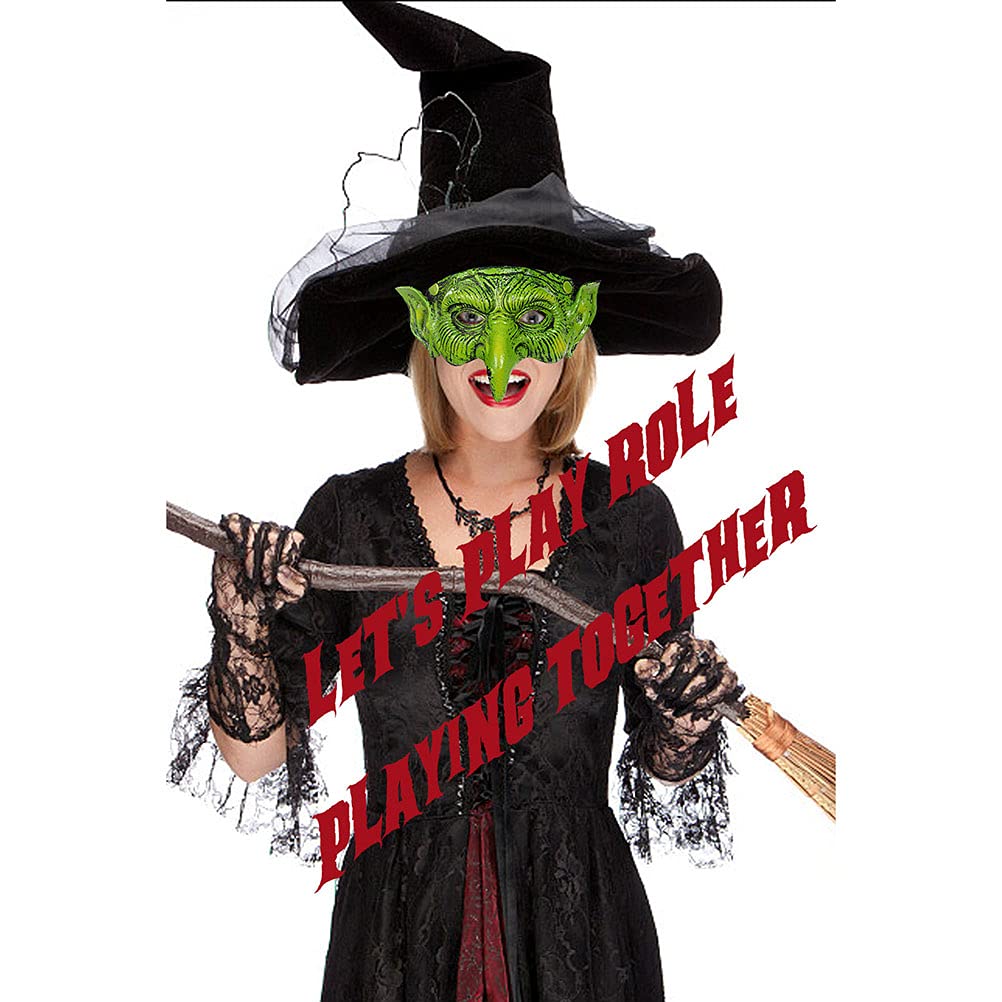 PUNELE Scary Witch Mask, Half Face Green Goblin Mask - Image 4