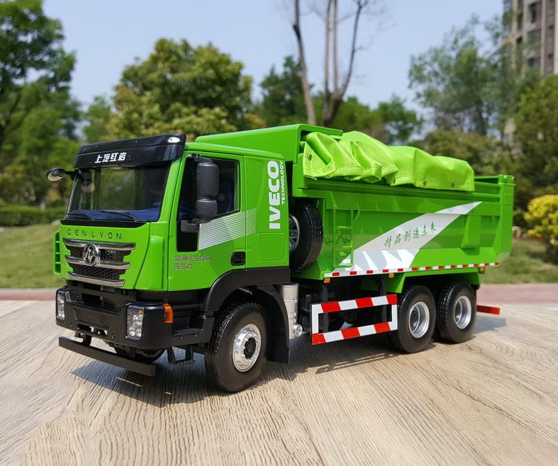 for SAIC Motor Hongyan GENLVON 8x4 muck Truck New Painting Green 1/24 DIECAST Truck Pre-Built Model