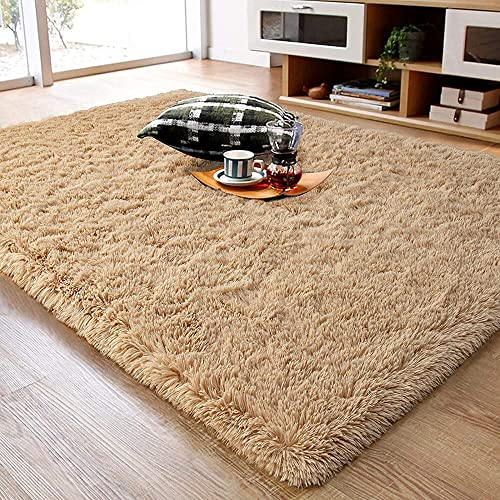 Image of F & B RUGS ; SUPERIOR QUALITY PRODUCTS Firoz and Brothers Handwoven Super Soft Indoor Modern Shag Microfibre Silky Fluffy Smooth 4x6 feet Beige