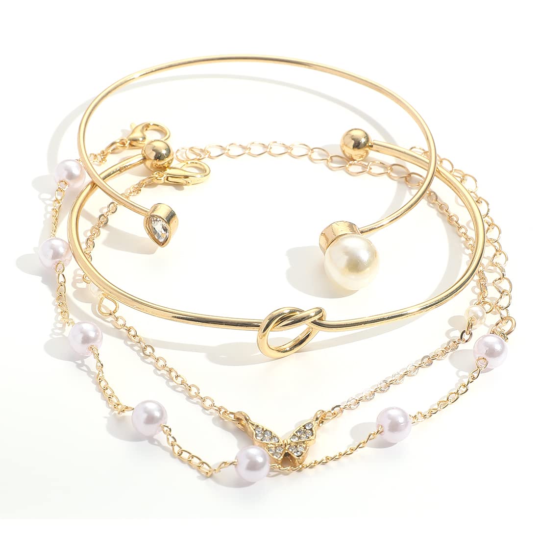 Shining Diva Fashion Latest Stylish 4pcs Multilayer Pearl Butterfly Bangle Bracelet for Women and Girls (14753b) (B0C5QVG6M2) Amazon Price History, Amazon Price Tracker