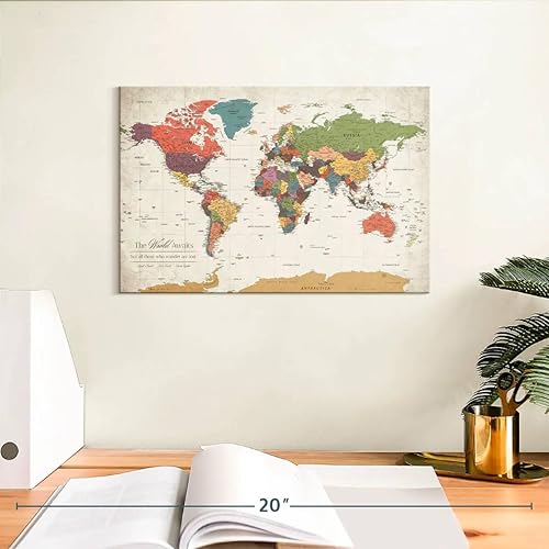 Miniatura 3 de ElephantStock - Arte de pared personalizado del mapa del mundo que espera II - Arte de pared en lienzo horizontal - Decoración de pared de sala de