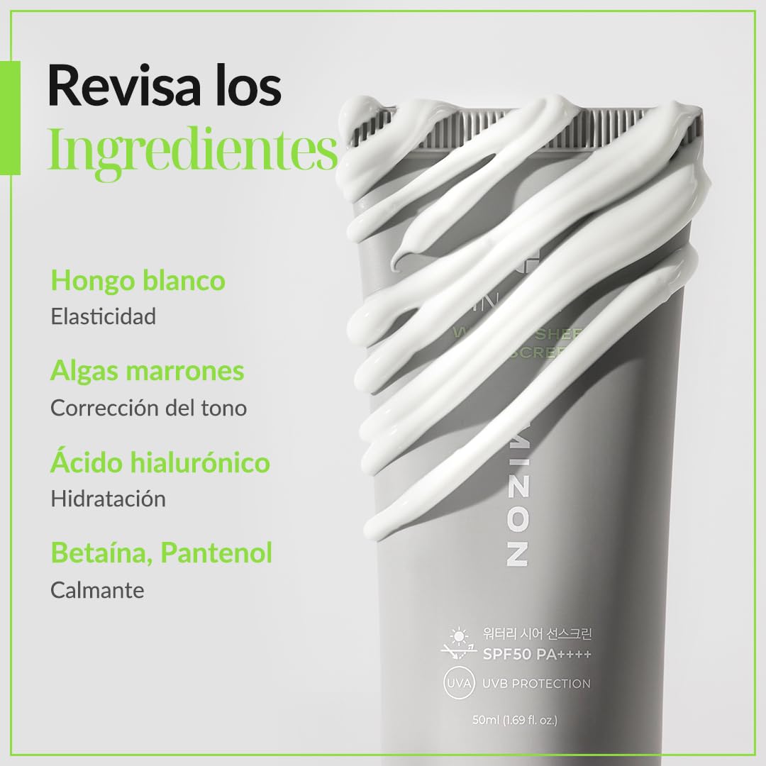 [MIZON] INOUT Watery Sheer Sunscreen SPF50+PA++++ (50ml) Protector Solar Fluido + Cuidado de la Piel Coreano, Protección 24H, Hidratante, Ácido Hialurónico, 100% Vegano — view 7