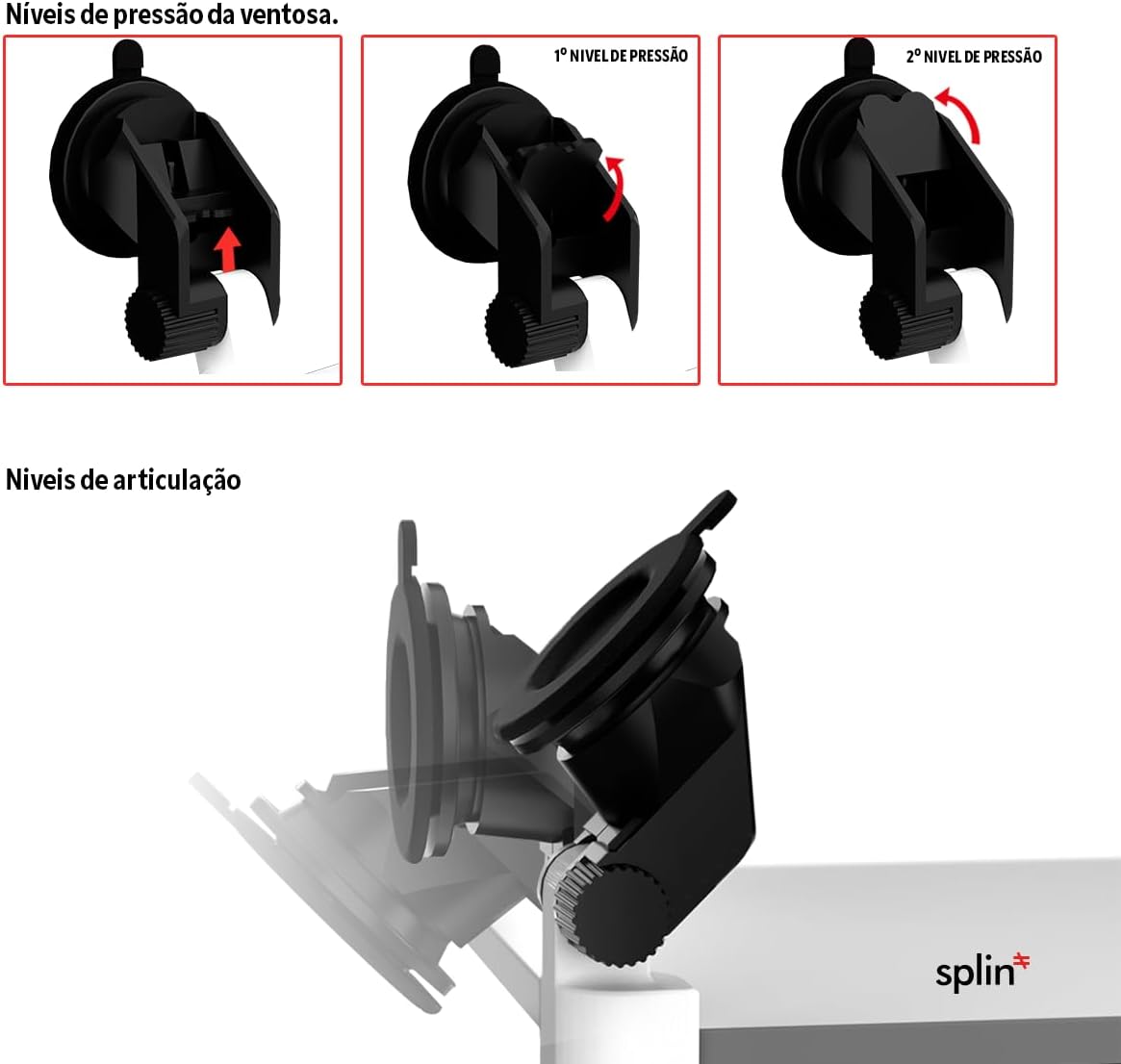Splin Suporte Starlink Veicular para Console ou Painel, fixado no Para-brisa com Ventosas - com trava de pressão Splin Suporte Starlink Veicular para Console ou Painel, fixado no Para-brisa com Ventosas - com trava de pressão