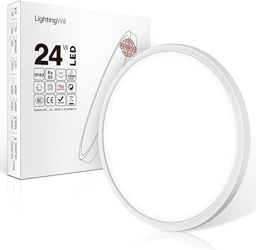 LightingWill Lámpara de techo LED de 12 pulgadas y 24 W, montaje empotrado, lámpara de techo moderna cuadrada plana, luz blanca diurna 5000 K, 3200