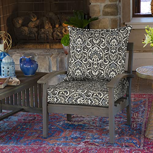 Image of Arden Outdoor Deep Seat Cushion Set (2-Pack), 24 in x 24 in, Weather-Proof, Rain-Proof, Fade Resistant Patio Cushion for Chair, Sofa, and Couch Black Aurora Damask