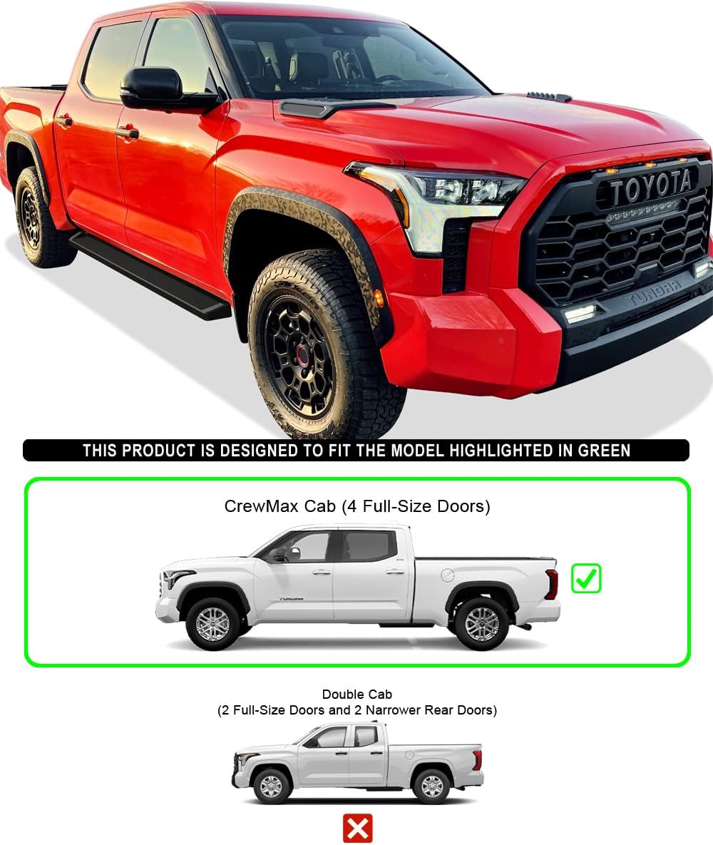 APS Black Running Boards Style Compatible with Toyota Tundra 2022-2026 CrewMax (Nerf Bars Side Steps Side Bars)
