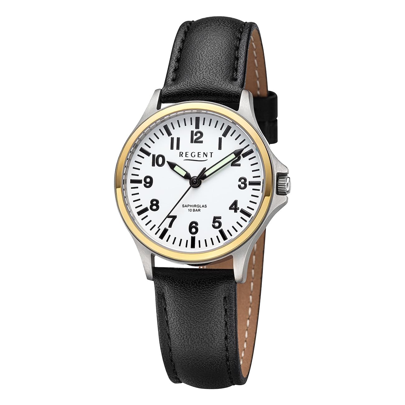 REGENT Orologio da donna unisex in titanio con cinturino in pelle, analogico, 10 ATM, vetro zaffiro 3287.91.19, Cinturino in pelle-bianco-bicolore, cinghia