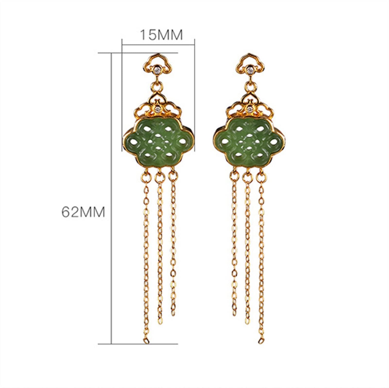 Pendientes de plata S925 chapados en oro con jade hetiano, pendientes con borlas para mujer, joyería para novia