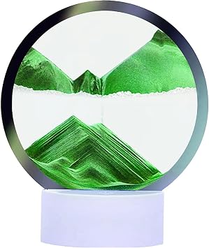 Moving Sand Art Picture Round Glass 3D Deep Sea Sandscape in Motion Display Flowing Sand Frame, Home & Office Desktop DecorationsGreen, Button-Crotrol