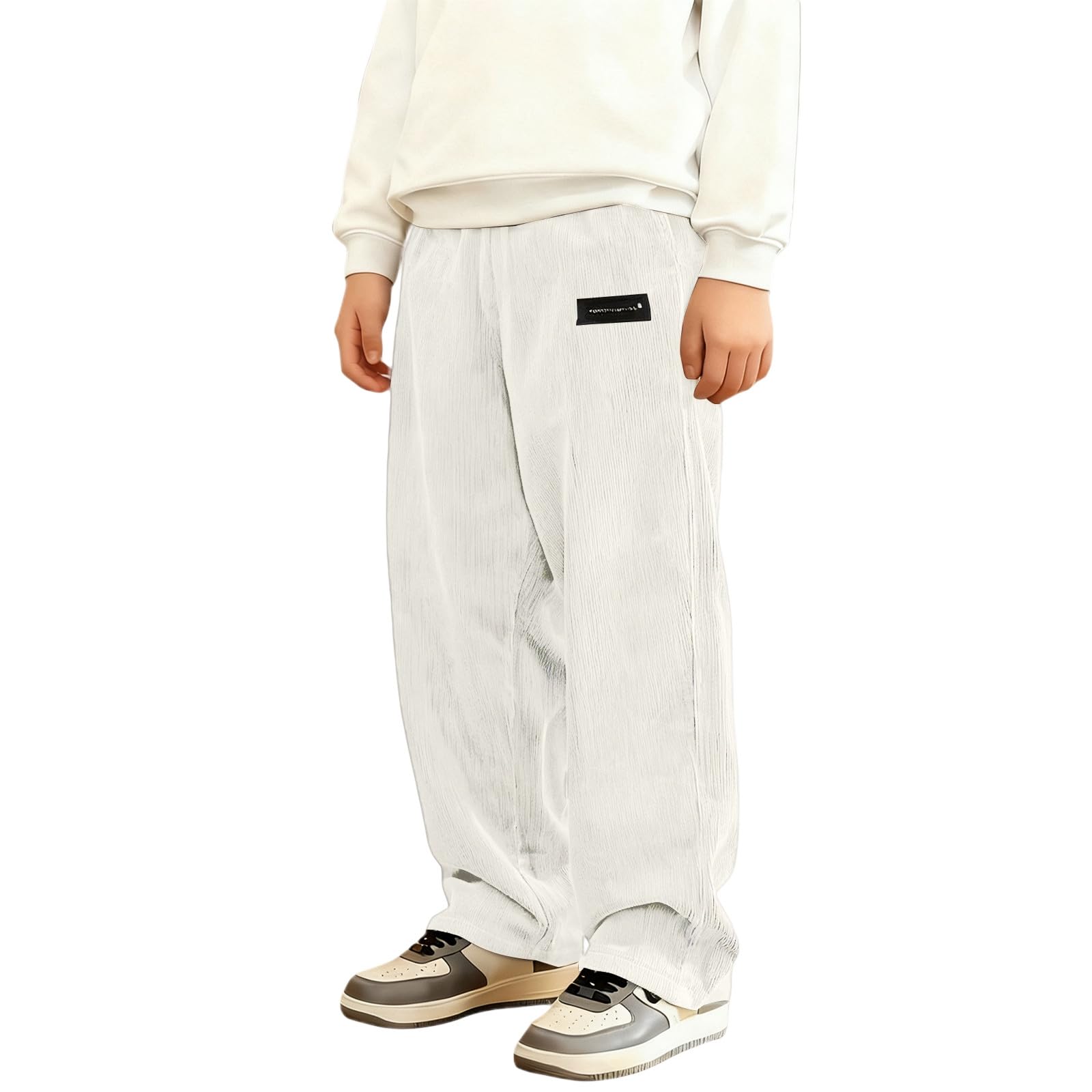 Générique Pantaloni in velluto per ragazzo, taglio dritto, elastico in vita, per l'inverno, vestibilità comoda per scuola e tempo libero, look alla moda per ragazzo, 5-14 anni