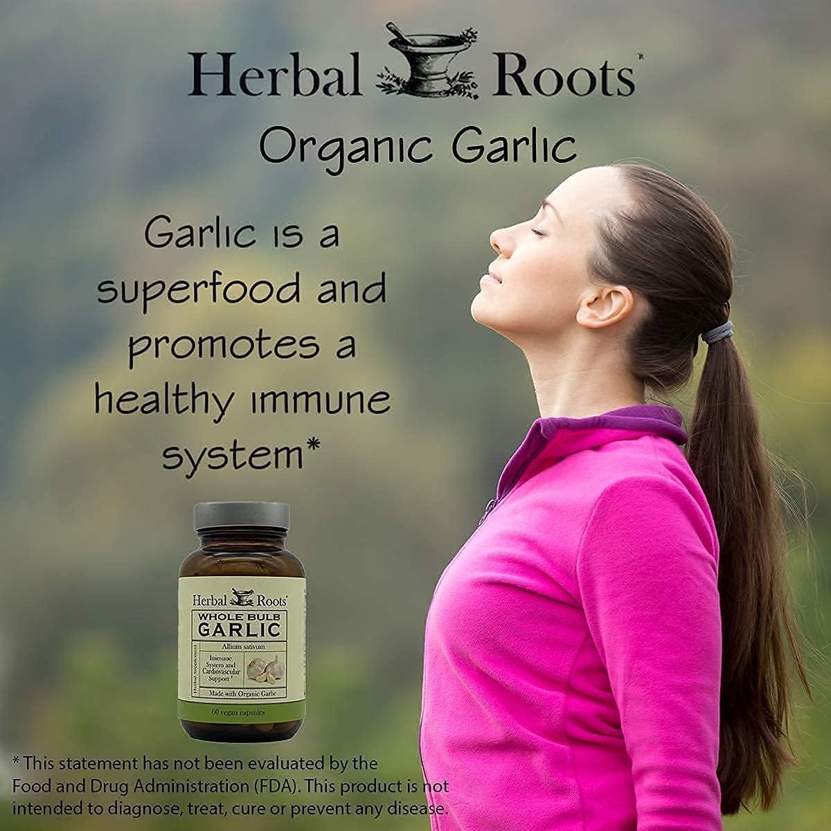 Herbal Roots Organic Whole Bulb Garlic Pills - Potent Extra Strength | 600 mg - 60 Organic Vegan Capsules : Health & Household