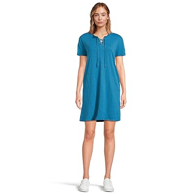 Mod o doc Short Sleeve Lace Up Neck T Shirts Shirt Dress Women