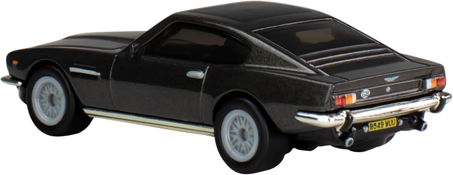 Rear view of the Hot Wheels Aston Martin V8 die-cast model car.