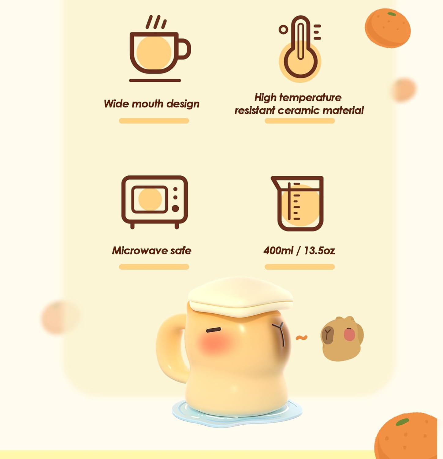 awakentti Tazas Para Cafe De Ceramica, Stylish Coffee Mug Set modern, 400ml Drinking Cup, Capybara Cup with Coaster & Lid, Capybara Mug for Table Decorations