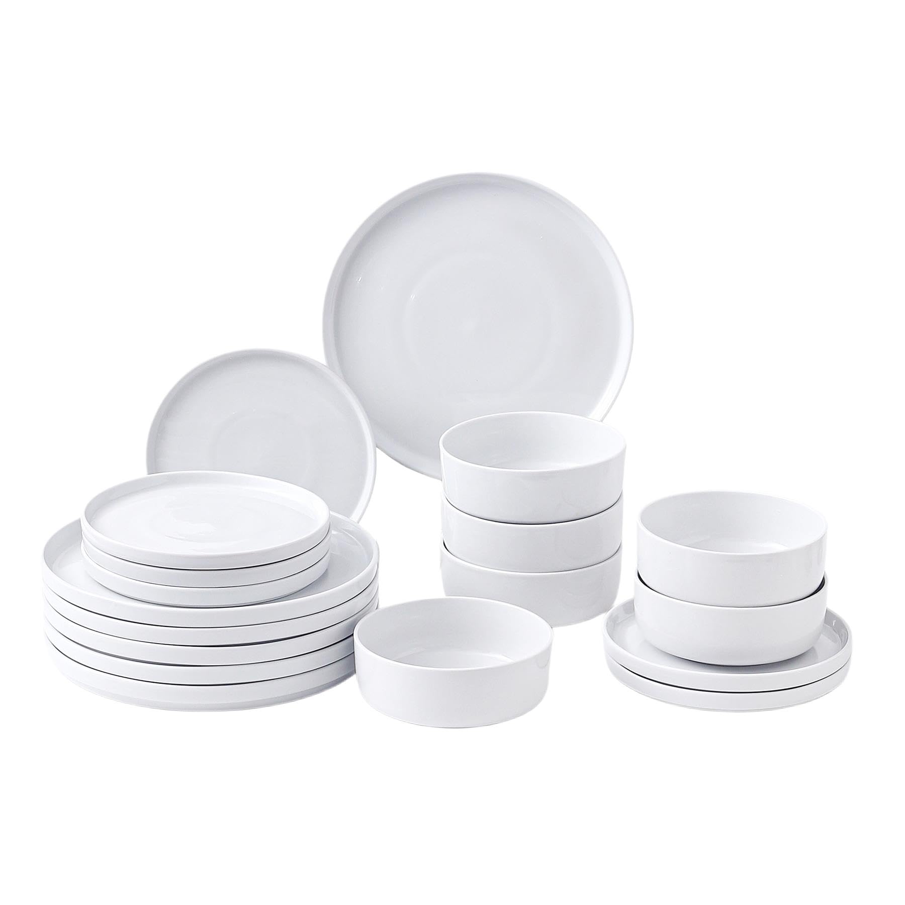 simpa 18PC White Vertical Edge Porcelain Dinner Set, 6 Dinner Plates, 6 Side Plates & 6 Bowls, Dishwasher & Microwave Safe