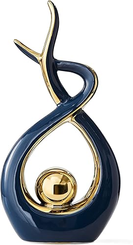 Estatua de arte abstracto, escultura de cerámica, grande, azul-dorado, para decoración moderna del hogar, sala de estar, dormitorio, oficina,