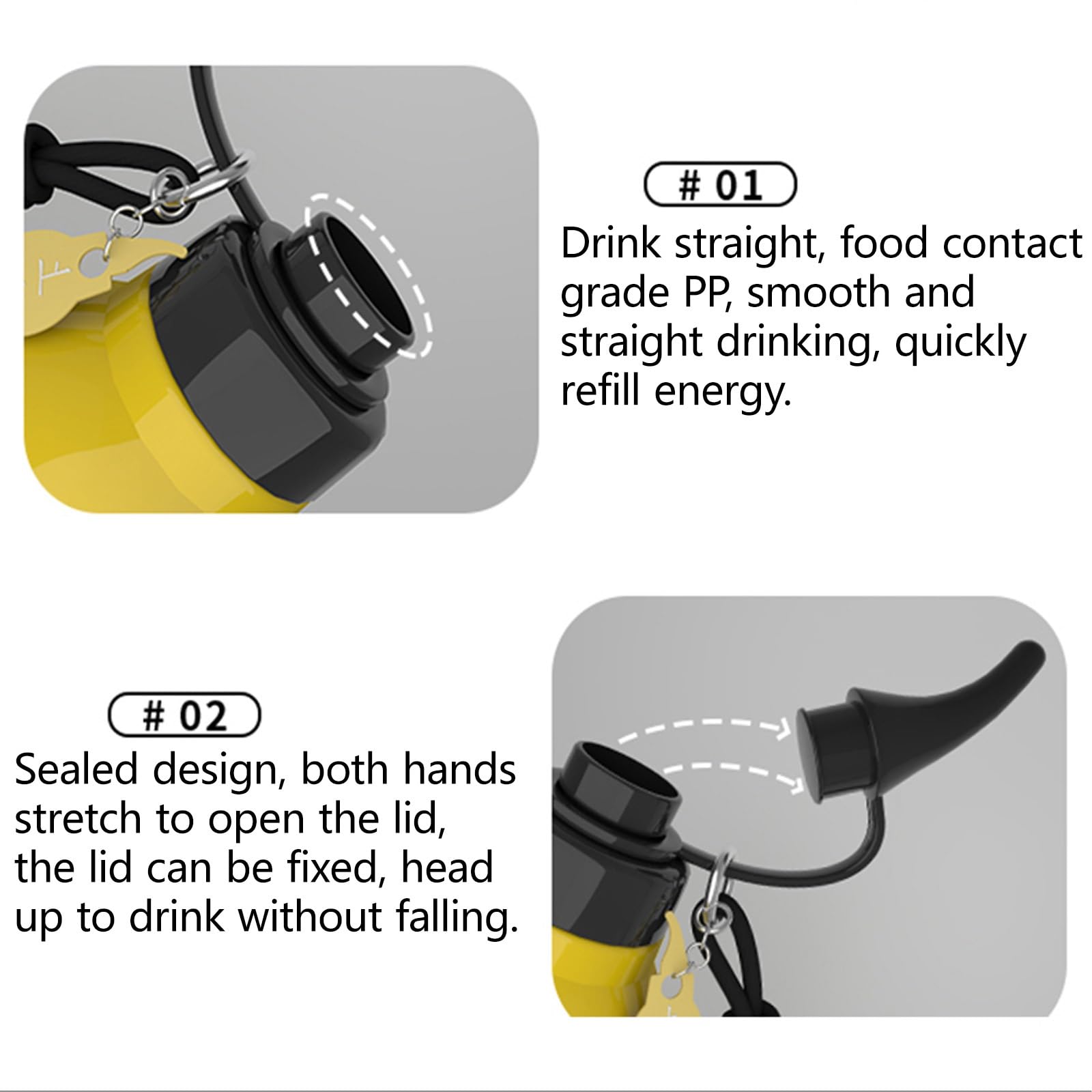 800 Ml Tritan Odporny na Ciepło Butelka na Wodę z Tykwy Uszczelnienie 360° Szczelne do Noszenia w RęKu i na Ramieniu Ravel(Yellow A)