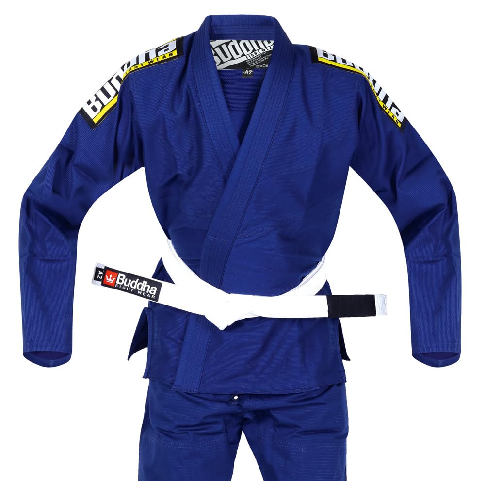 Buddha Fight Wear - Kimono Premium Infinity Noir Jiu Jitsu Brésilien / BJJ Gi avec Ceinture Blanche, Unisexe Adulte, bleu marine, ML=A2