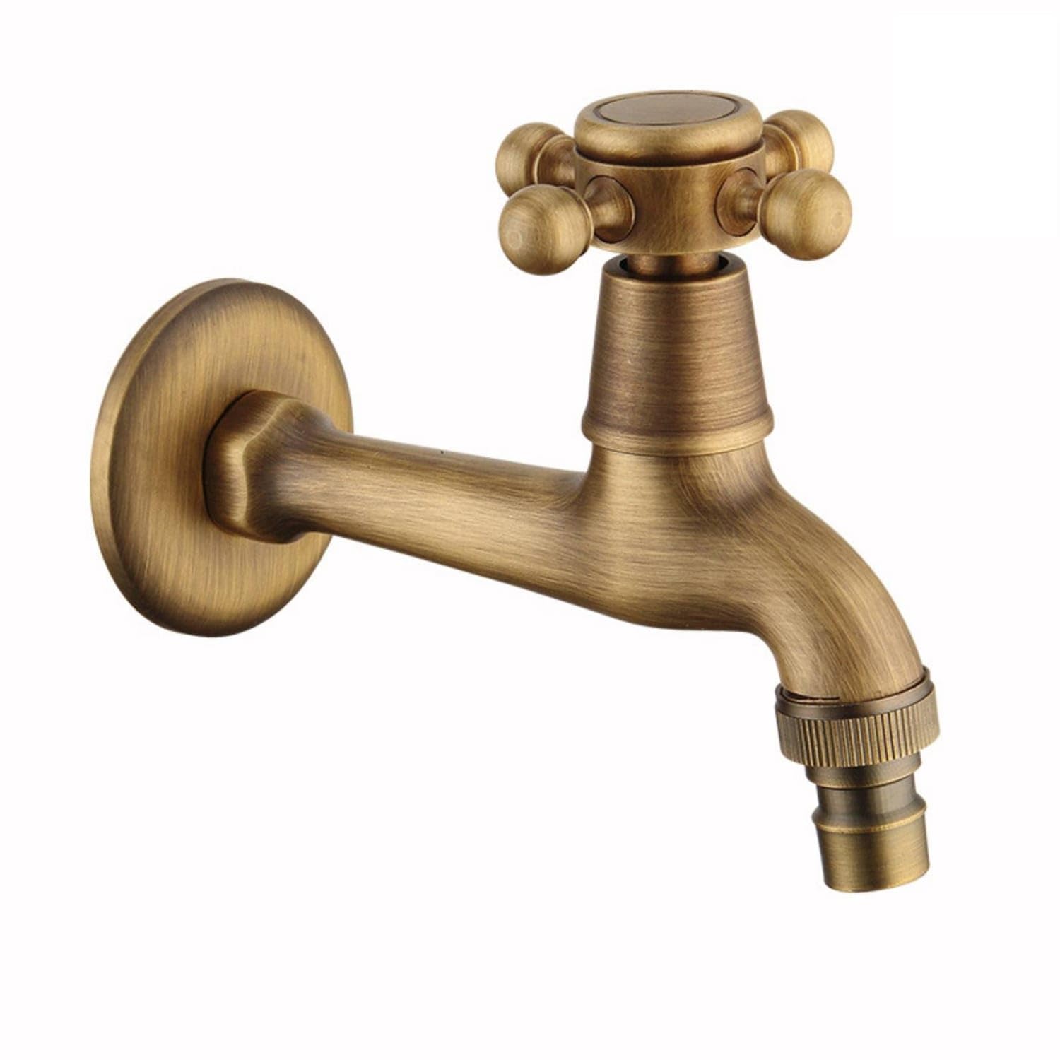 Antique Brass Wall-Mounted Faucet Vintage-Inspired Cold-Water Faucet Copper Washing Machine Tap Threaded for Laundry Room, Garden, Antique Long --image-47