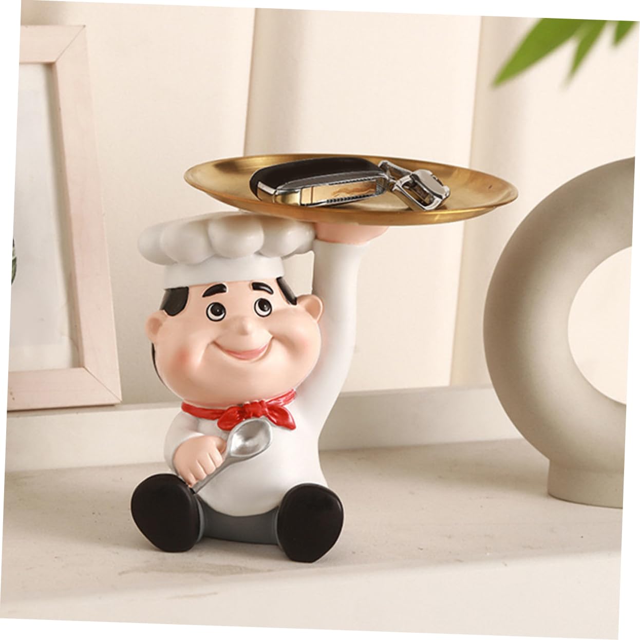 OUNONA Portaoggetti a Forma di Chef in Resina Bianca per Cucina, Decorazione per Casa, Utenza per Borse e Trucchi