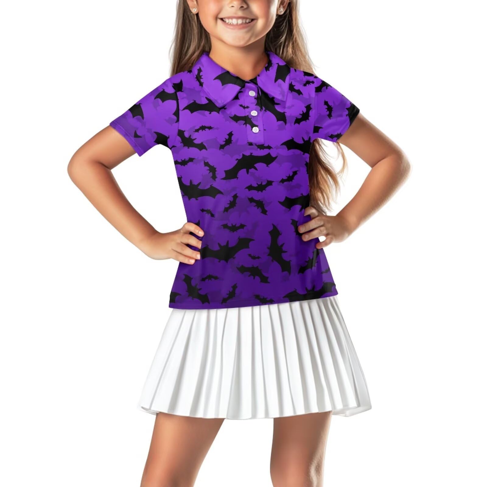 Girls Short Sleeve Golf Shirt 3 Button Up Lapel Collar Tennis Shirts Quick Dry Uniform Athletic Tank Tops for 5-14Y