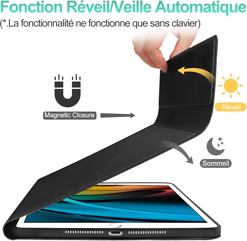 FOGARI iPad Billentyűzet Tok Trackpaddal - Vezeték Nélküli Leválasztható AZERTY Billentyűzet iPad 9/8/7, Air 3, Pro 10.5 Modellekhez, Ceruza