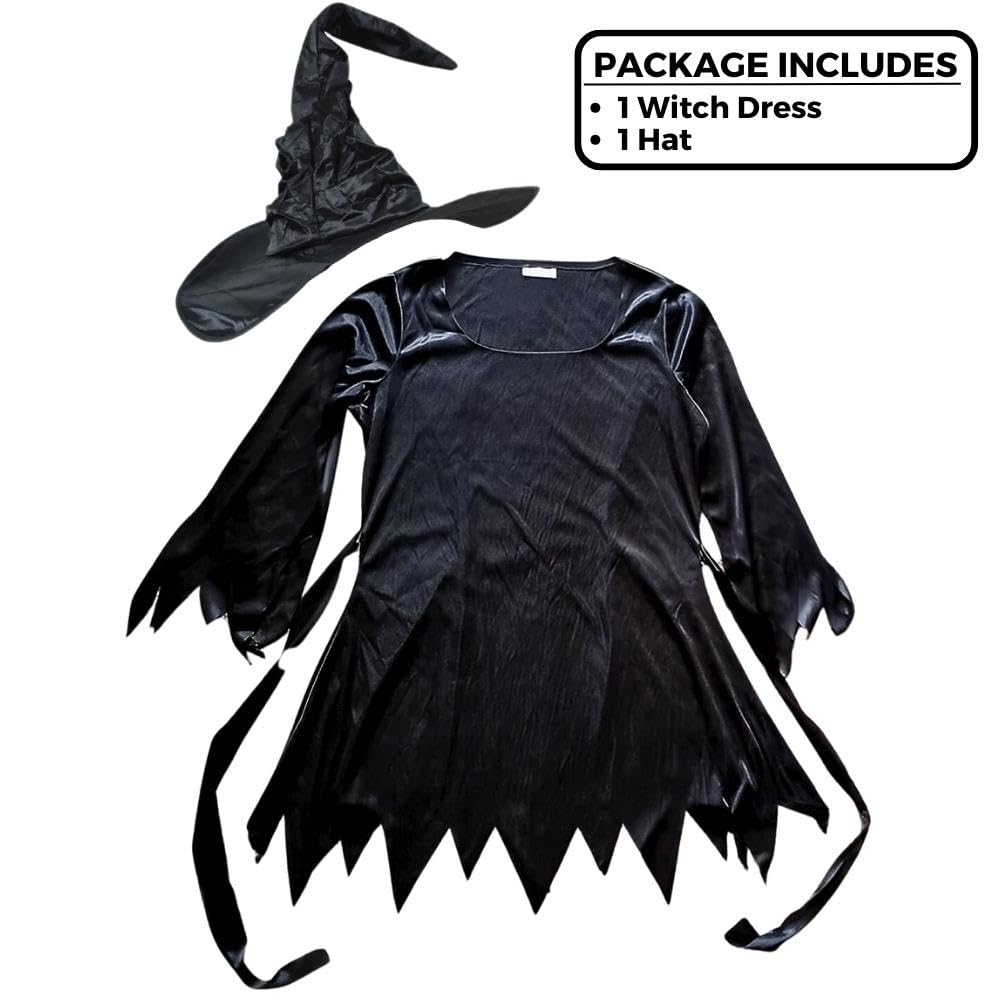 Amazon.com: Black Tattered Polyester Witch Dress - Standard Adult Size -  Perfect for Halloween & Themed Parties, 1 Pc. : Clothing, Shoes & Jewelry