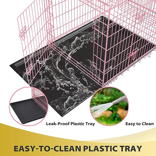 Image of BestPet | Dog Crate | 48 inch | Pink | Foldable Metal Kennel with Double Doors