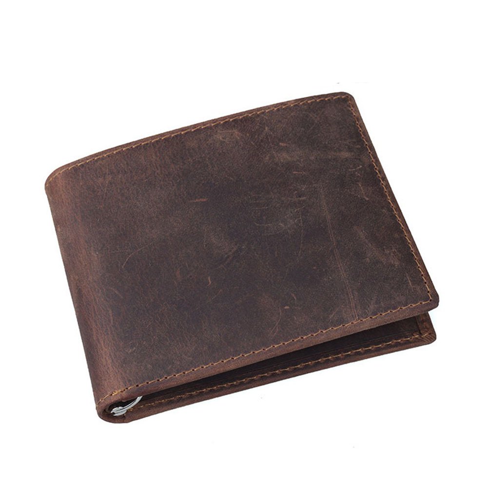Modelshow Unisex Vintage Crazy Horse Leather Short Wallet Money Clip Purse Pocket