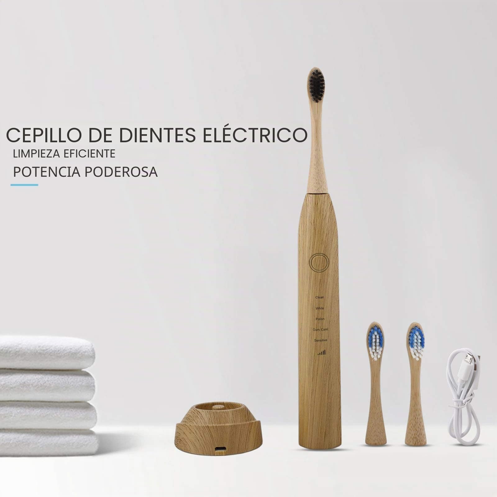 Fayet Bamboo Smart Sonic - Cepillo de dientes eléctrico IPX8, impermeable, ligero, automático, ecológico, 5 modos