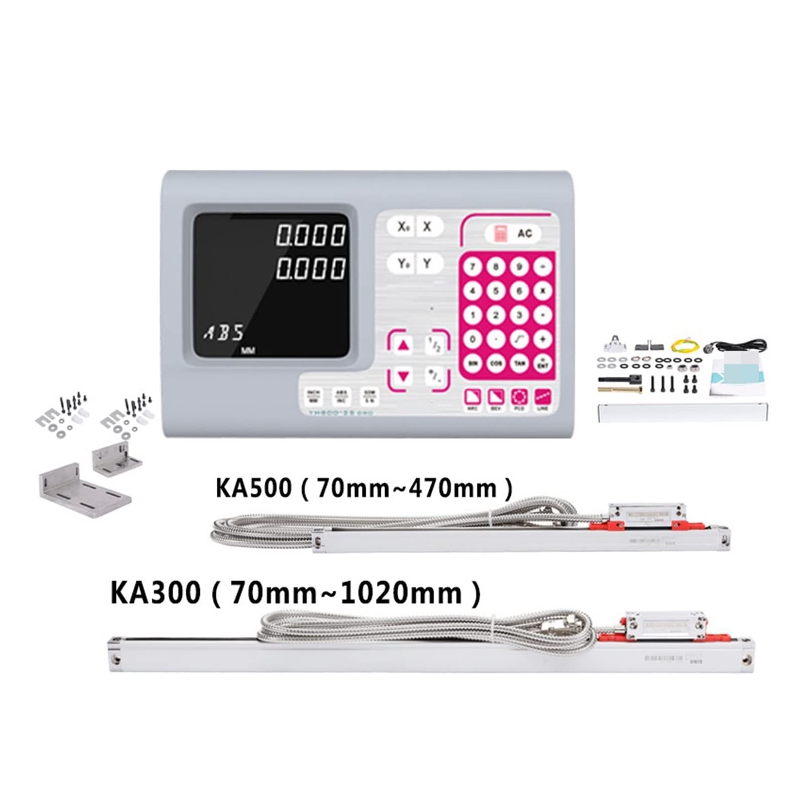Linear Encoder, 2 Axis Big Digital Readout DRO Set Kit and 2 PCS 5U Linear Glass Scale Linear Optical Ruler for Mill Lathe Machin(KA500 KA300 YH800-2S)