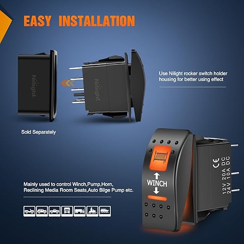 Miniatura 4 de Nilight Interruptor basculante de cabrestante UTV, encendido momentáneo, apagado momentáneo, 7 PIN, interruptores de barra de luz LED DPDT con