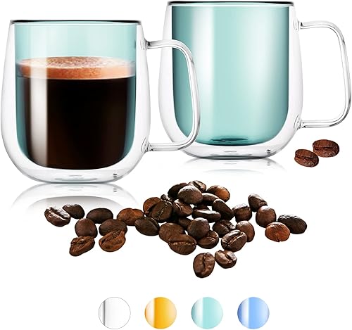 Miniatura 1 de Tazas de café de vidrio para café expreso, de doble pared, de 12 onzas, perfectas para café con leche, capuchinos, bebidas y té, verde