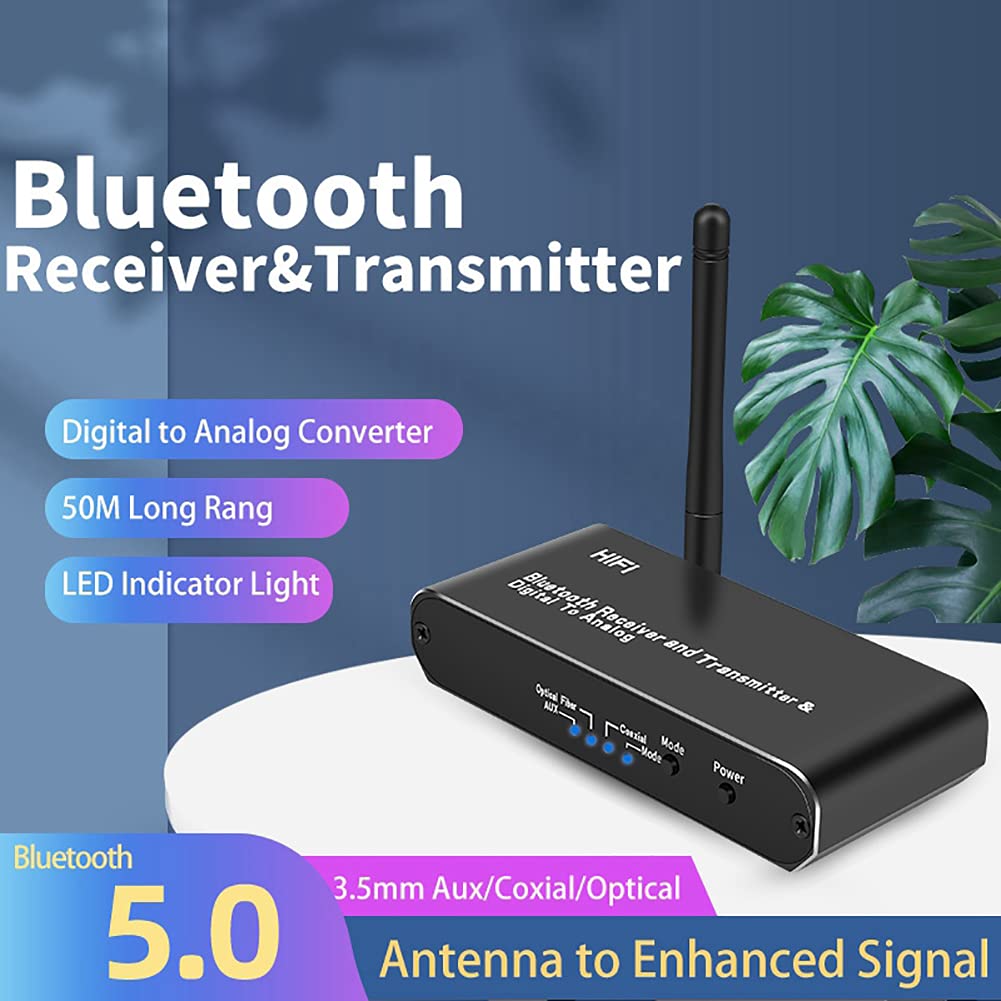 RSGK Transmisor Receptor Bluetooth 5.0, Convertidor De Audio Digital a Analógico DAC 3.5MM AUX Fibra Óptica Coaxial Transmisor Receptor De Audio Bluetooth 5.0