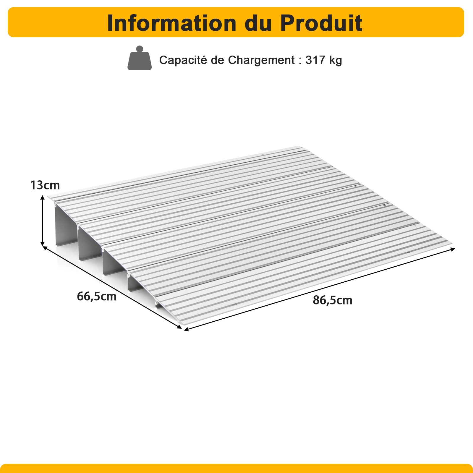 COSTWAY Rampe de Seuil de Porte de 13cm avec Hauteur Réglable, Rampes de Trottoir en Aluminium Surface Antidérapante Charge 317KG, pour Fauteuils Roulants, Déambulateurs, Scooters