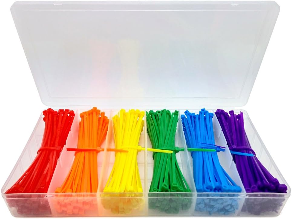 4 Inch Multi-Purpose Cable Ties, 600 Pieces, Assorted Colored