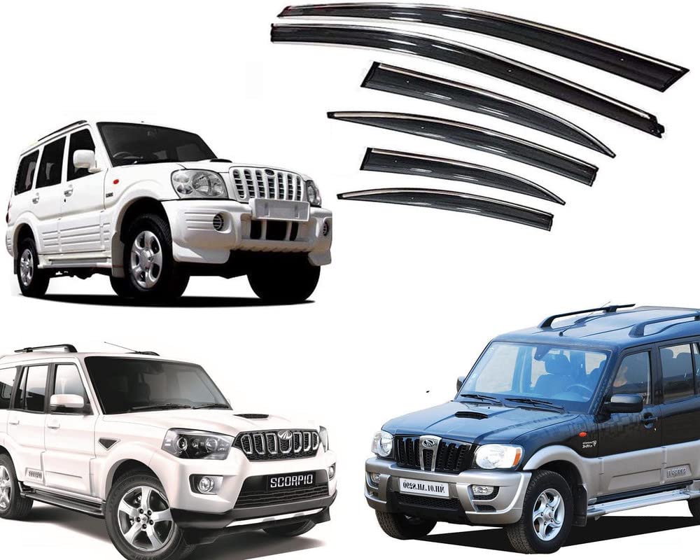 Chromeline Silverline Door Rain Visor Wind Deflector Compatible for Mahindra Scorpio VLX / S5 / S10 / S11 Set of 6 Pieces