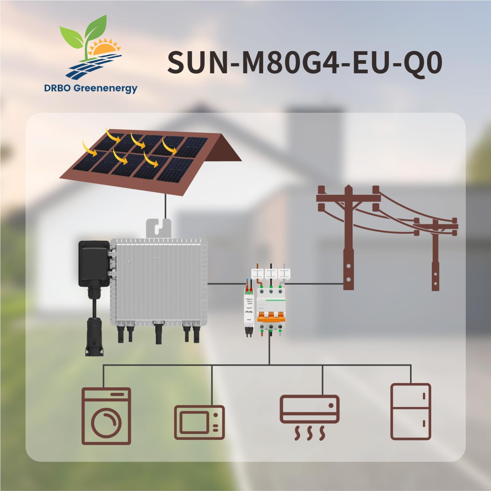 SunLit Deye SUN-M80G4-EU-Q0 800 Watt mit 5m AC-Kabel mit Schukostecker