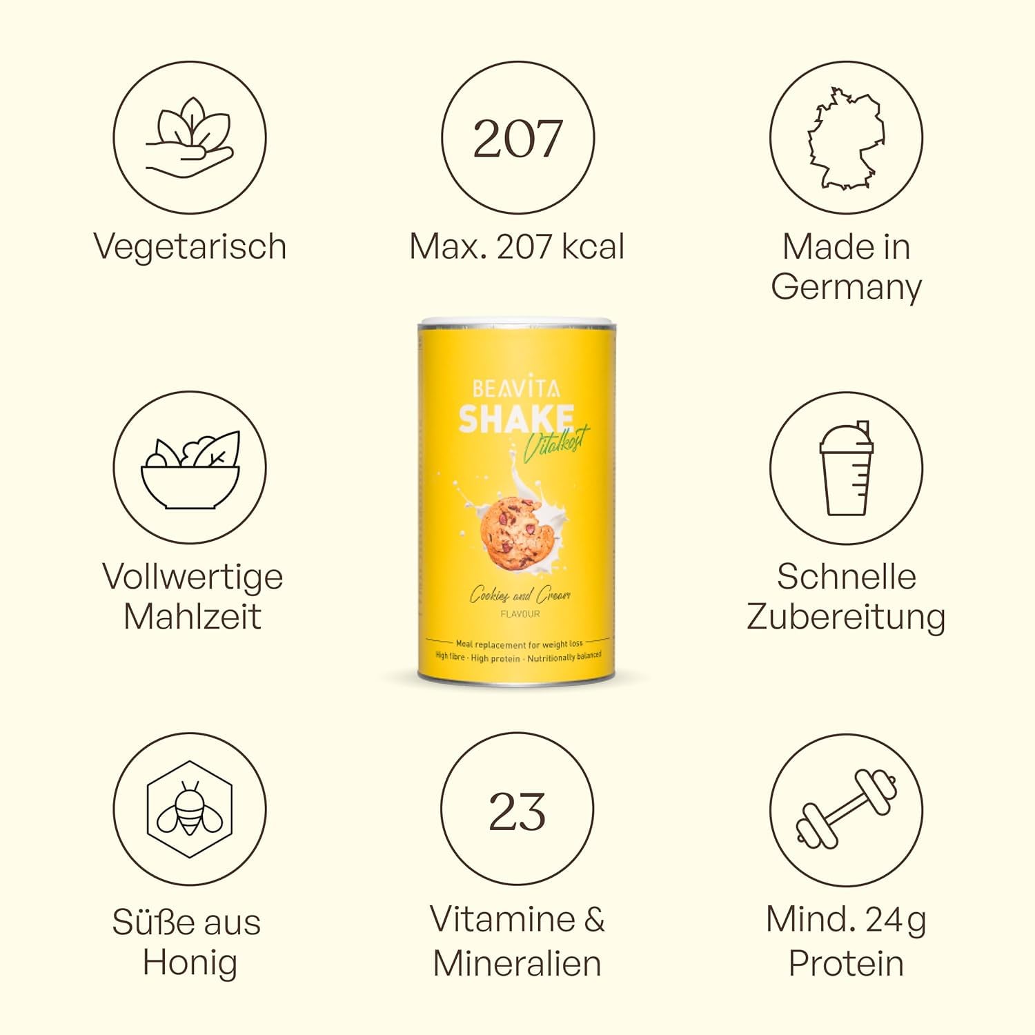 BEAVITA Vitalkost Diät-Shake Cookies and Cream (2x572g) Abnehmen* - vitamin-und nährstoffreicher Mahlzeitersatz mit Eiweiss Protein Pulver - Protein shake zum abnehmen