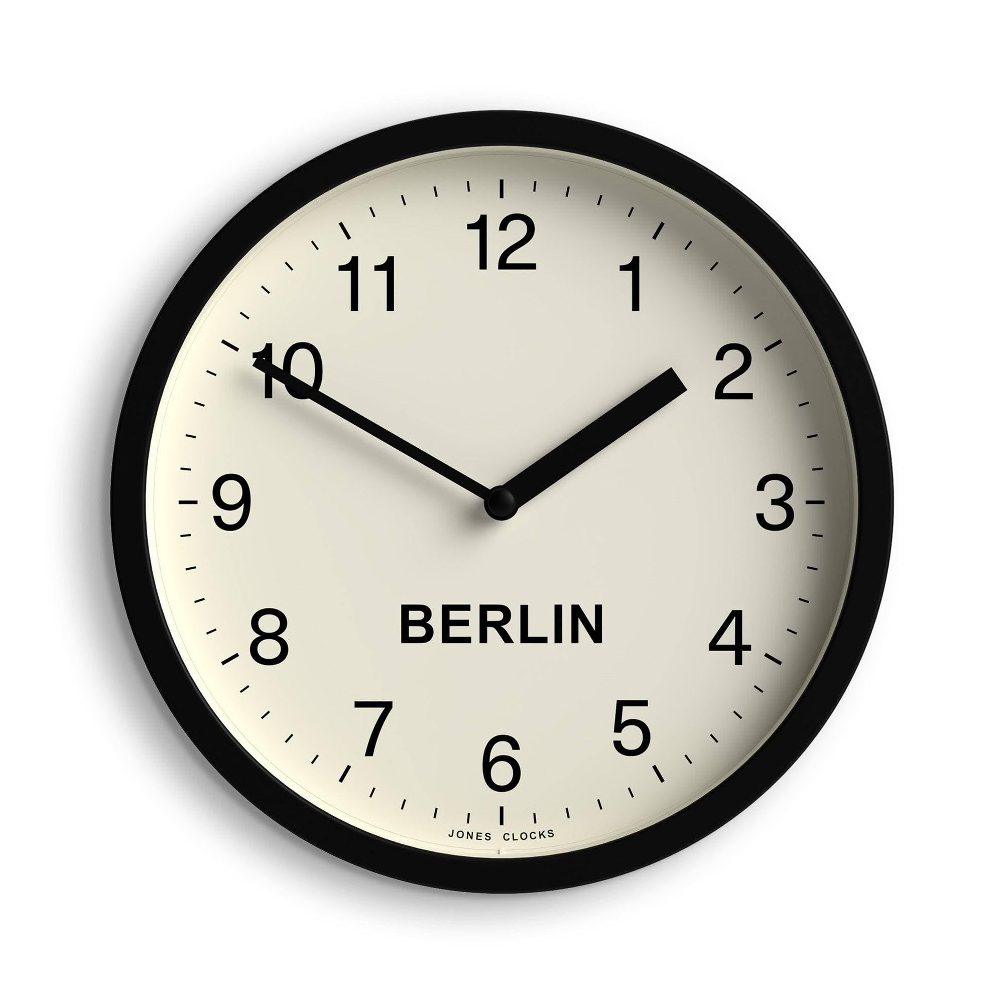 Jones Clocks® Berlin Time zone wall clock | Small world time clock | 20cm | Black | Easy to read numbers | Ideal for kitchens, home offices and shared workspaces