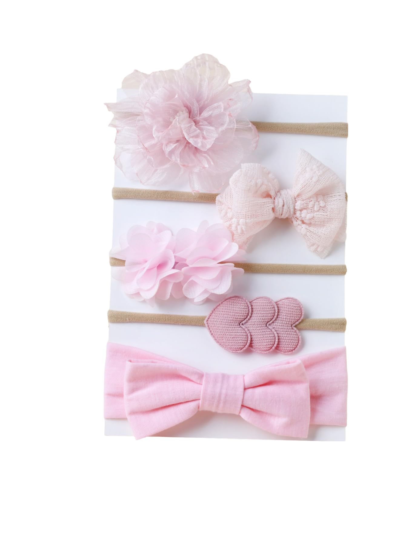 SYGA 5 Pcs Baby Headband Set, Flower & Bow Design, Stretchable Nylon Hairband for Newborn Infant Toddlers Kids-0-3 Years Pink-image-34