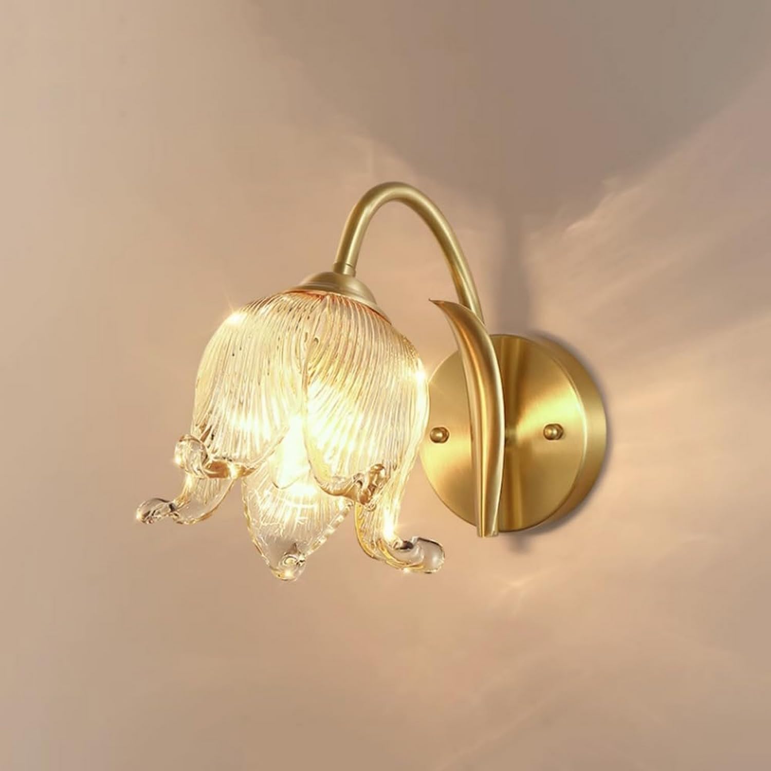 HPTHLY Wall Light Bedside Decor Lamp - Glass Shade Wall Sconce - Bedroom Bedside Wall Lamps Brass Brushed Wall Mount Lights Bathroom Hallway Decor Wall Read