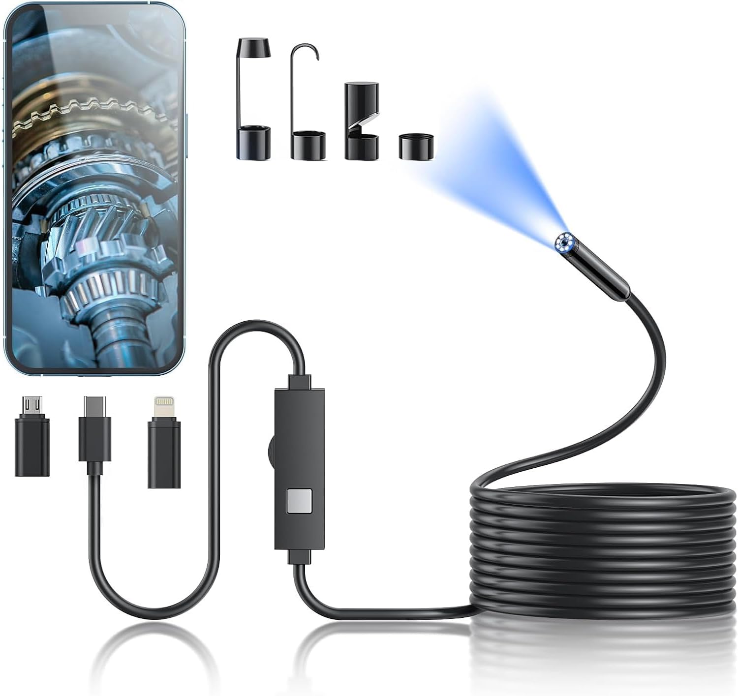 Endoscope Camera With Light, 1920P Hd Borescope 8 Adjustable Led Lights, 16.4Ft Semi-Rigid Snake Camera, 7.9Mm Ip67 Waterproof Inspection For Ios And Android