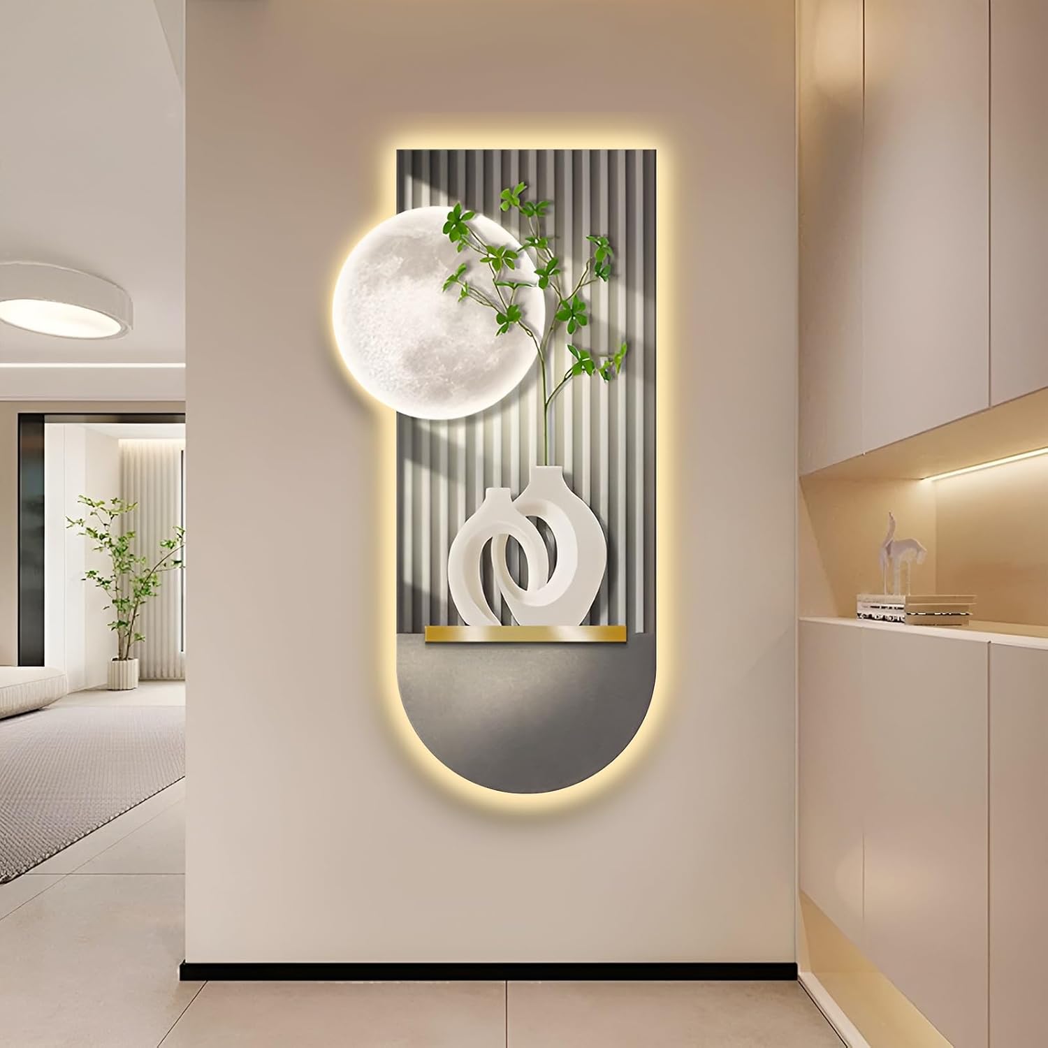 Modern Home Decor Light 3D, Sandstone Decor Wall Art Painting, Modern Wall Sculpture with Light, for Bedroom, Living Room, Entrance, Corridor, Office and Study...