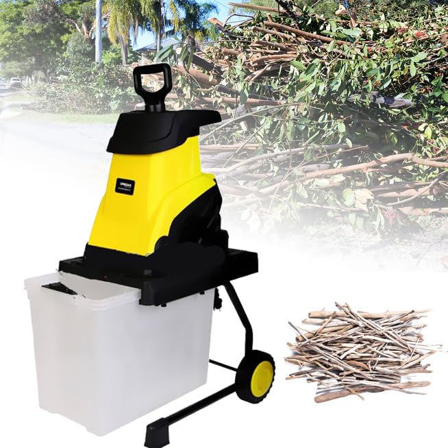 EVANEM Trituradora de Madera para jardín, trituradora eléctrica para jardín, trituradora de árboles con Tanque de virutas de 45 litros, protección de Doble Interruptor, diámetro máximo de Corte 60m